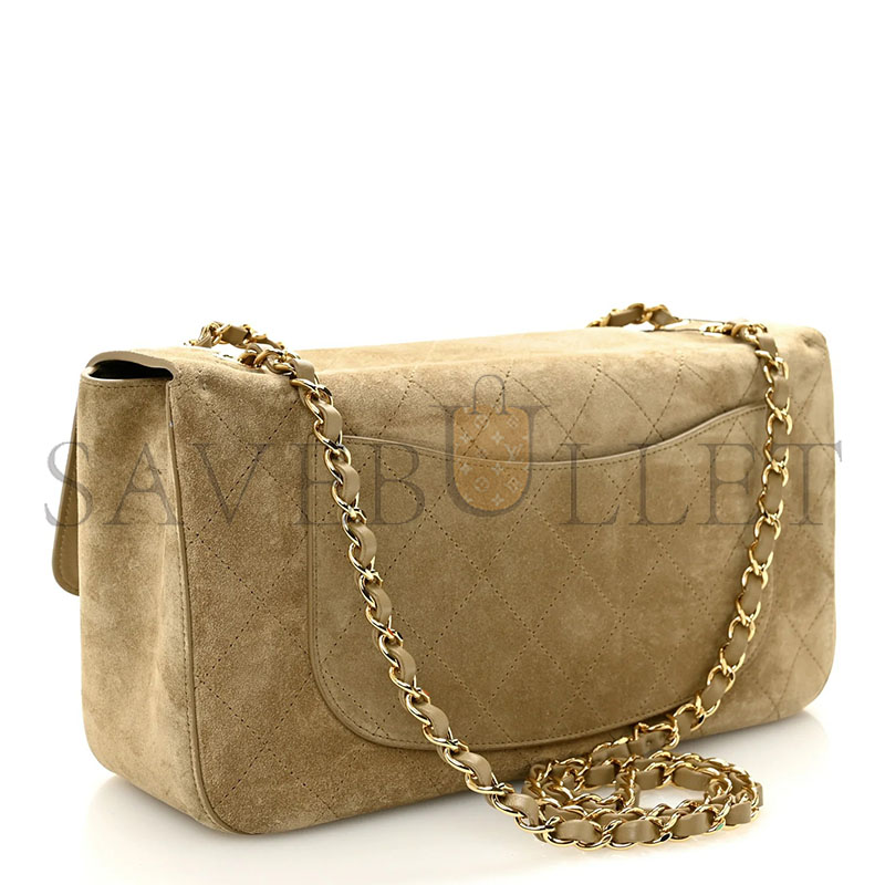 CHANEL MASTER SUEDE CALFSKIN SOUPLISSIMO MAXI FLAP DARK BEIGE (33*18*10cm)